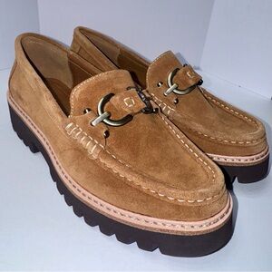 NWOB Donald J. Pliner Helio Suede Bit Buckle Detail Lug Sole Platform Loafers